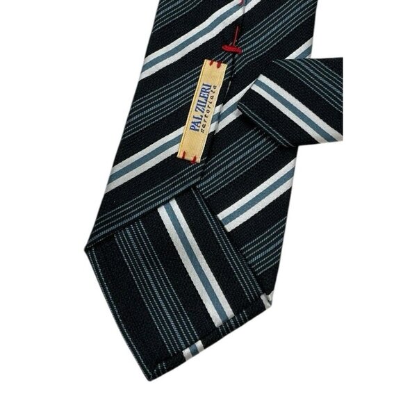 PAL ZILERI Men's 100% Silk Necktie LUXURY Tie XL Black Blue Striped W:3.4" EUC - Picture 5 of 5